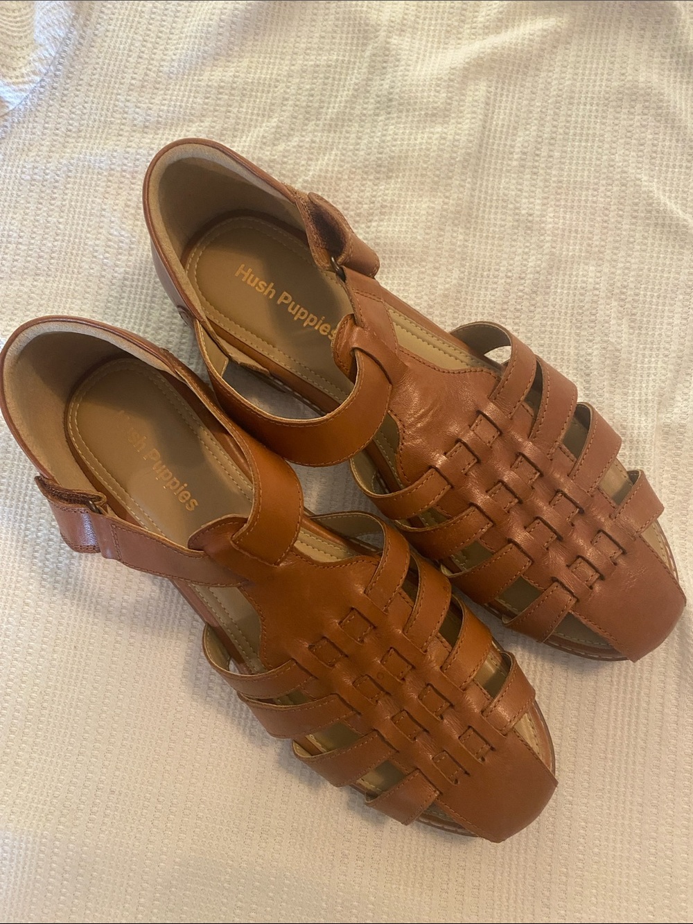 Hush Puppies Women's Tan Woven Caged Sandals 9.5M Fall Comfy Office Casual